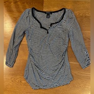 White House Black Market Black and White Striped Long Sleeve Top